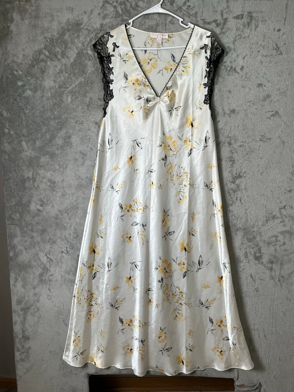 Oscar‎ de la Renta Floral Satin Slip Maxi Dress Lace Trim Coquette Cottage XL